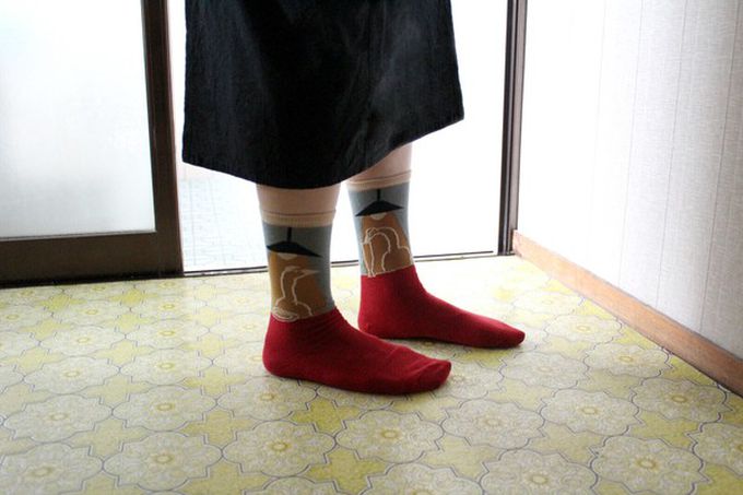 日本女裝代購 - 日本製 伊索寓言印花長襪-狐狸和鶴-藍綠 (23-25cm)