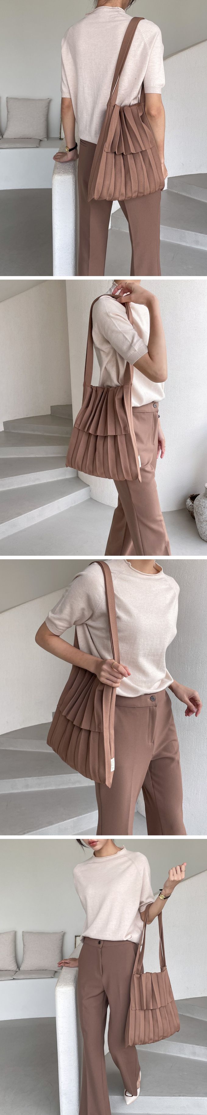 韓國 SOPHIENBONNE - 素色彈性針織翻蓋手提/肩背包-神秘黑 (M)