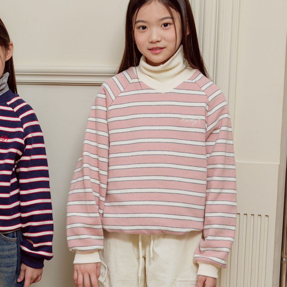 sm2 (內磨毛)長袖大學T-條紋-粉X米