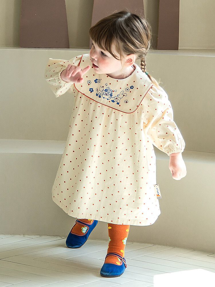 韓國Pimpollo - 動物印花圓點翻領洋裝-藍