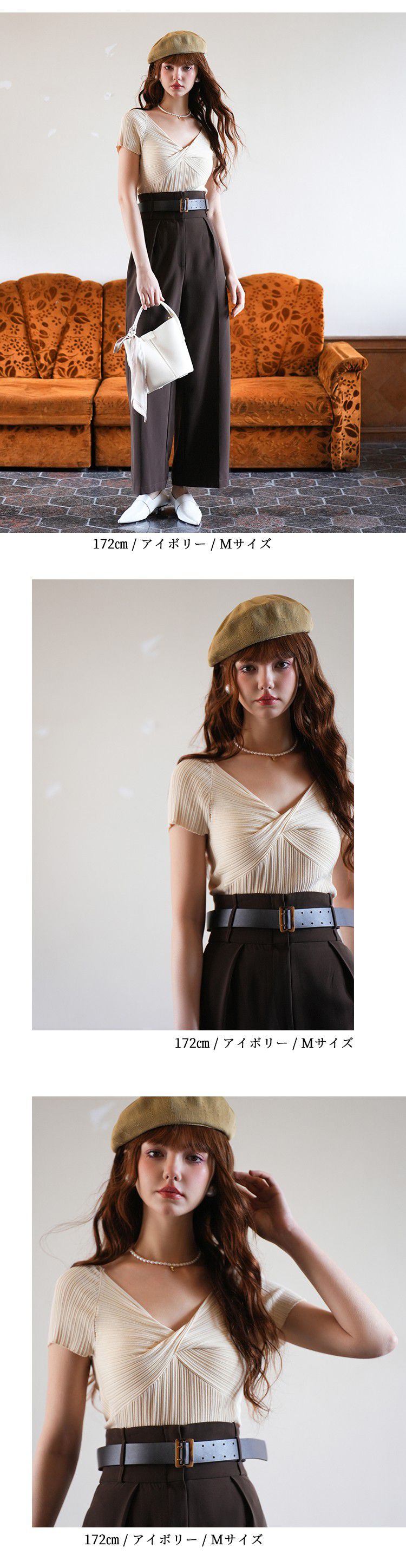 日本女裝代購 - 甜美紐結羅紋短袖上衣-粉紫