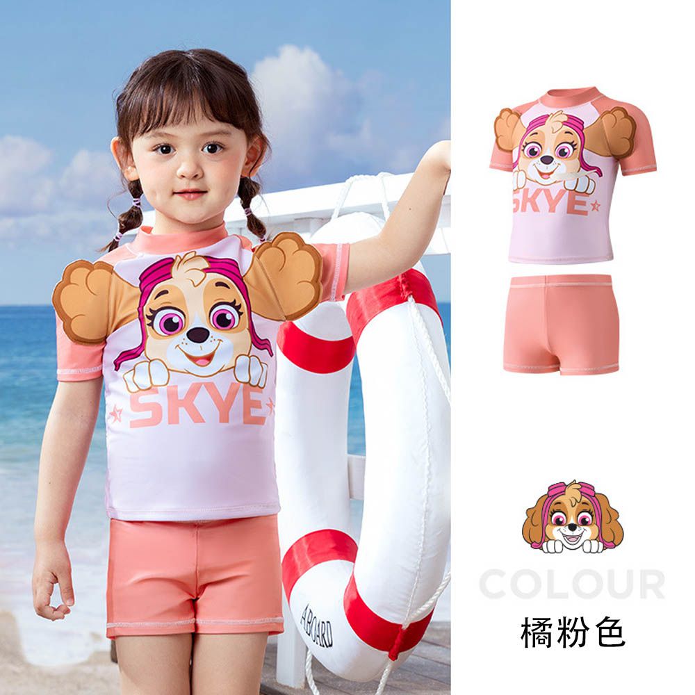 UPF50+短袖泳裝套裝-卡通人物天天-橘粉色
