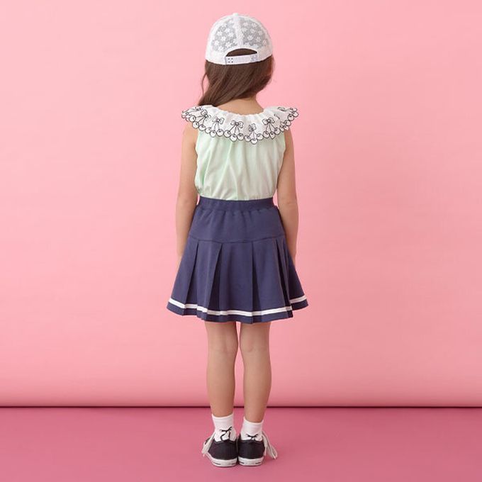 日本 Lycee mine - 精緻櫻桃蕾絲領無袖上衣-綠