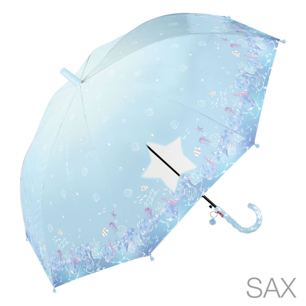 日本中谷 - 透明窗設計兒童雨傘/直傘-夢幻海洋-水藍 (55cm(身高130cm以上))
