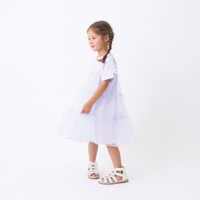 日本 Lycee mine - 接觸冷感 緞帶短袖蛋糕洋裝-白x粉紅