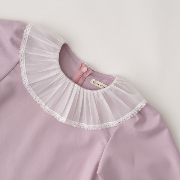 日本 Lycee mine - 薄紗領光澤面料長袖洋裝-粉紅