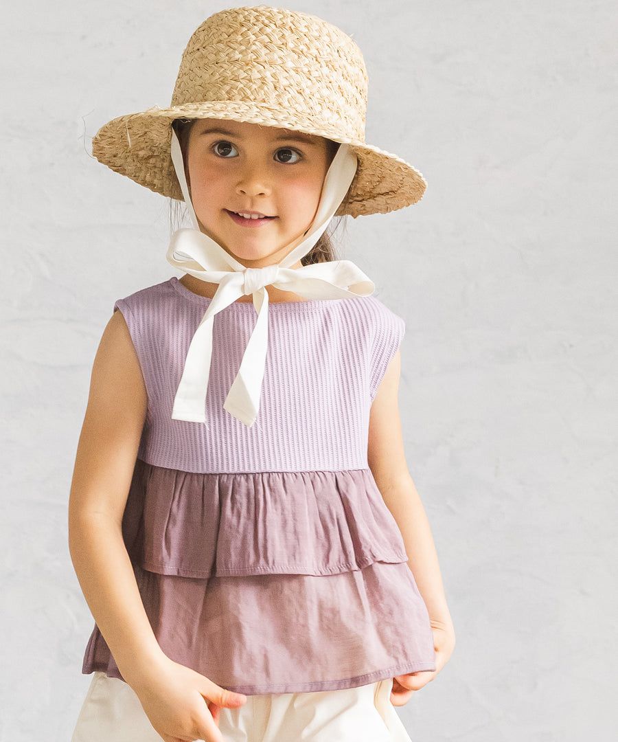 日本 PAIRMANON - 雙層荷葉鬆餅紋無袖上衣-紫