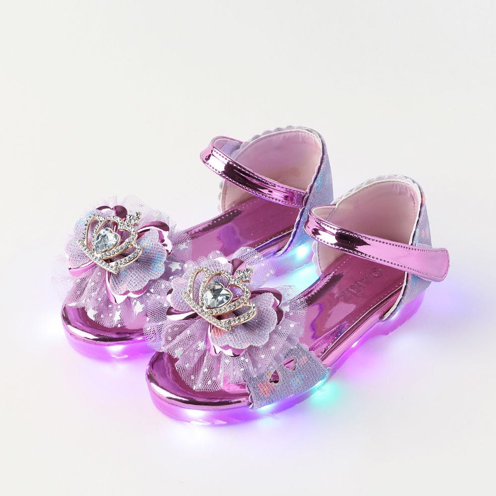 韓國 OZKIZ - (LED)王冠鑽網紗蝴蝶結涼鞋-紫