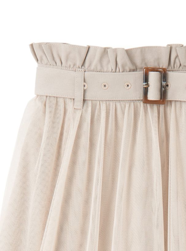 日本 GRL - 甜美夢境修身雙層紗裙(附腰帶)-質感杏