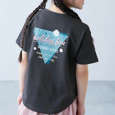 日本 devirock - 接觸涼感 女孩印花短袖上衣-背後三角logo-黑