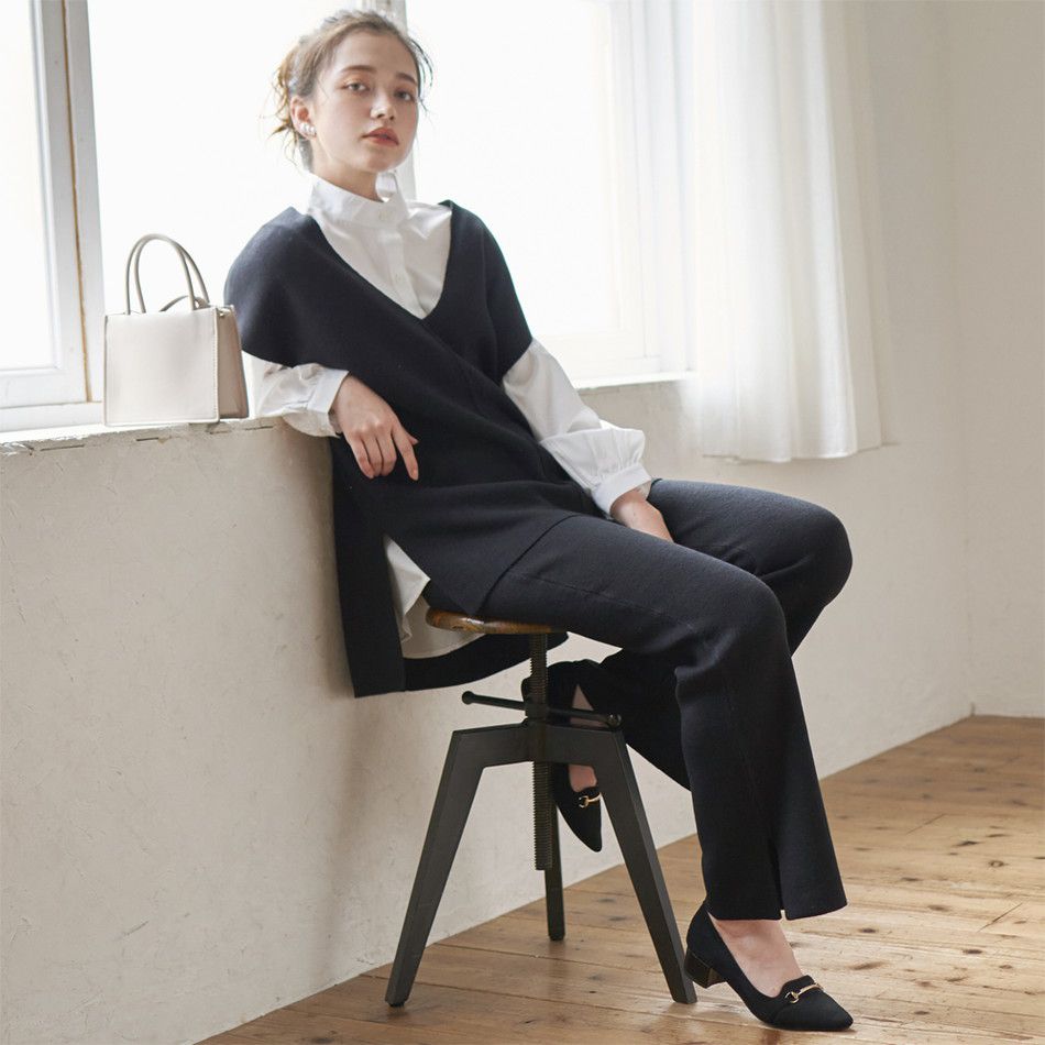 日本 Rejoule - 落肩修身V領針織背心-祖母綠