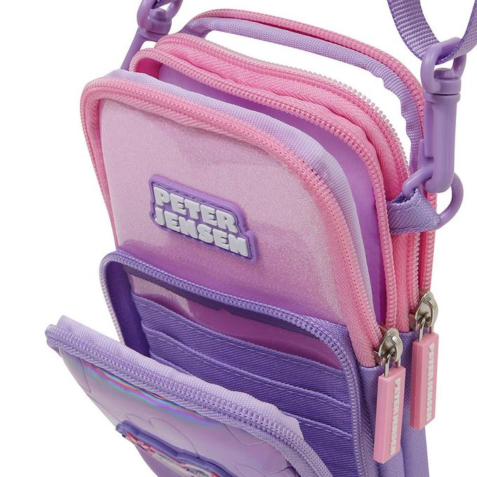 韓國 PETER JENSEN - 愛心獨角獸多夾層輕便斜背包-粉X紫 (10x18.5x4cm)