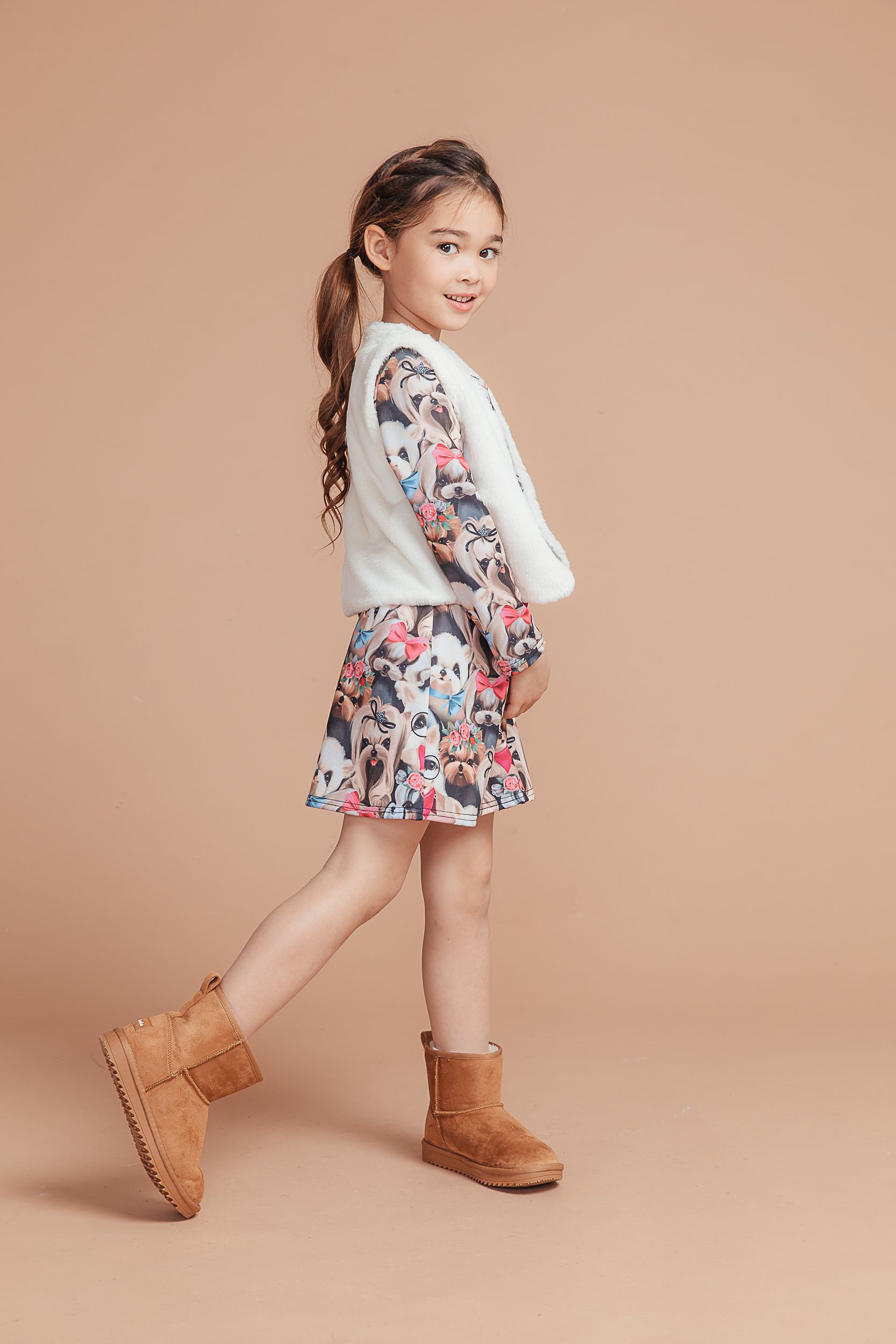 Love, Charlotte - 小狗洋裝配毛毛背心-小狗洋裝-內含洋裝+背心