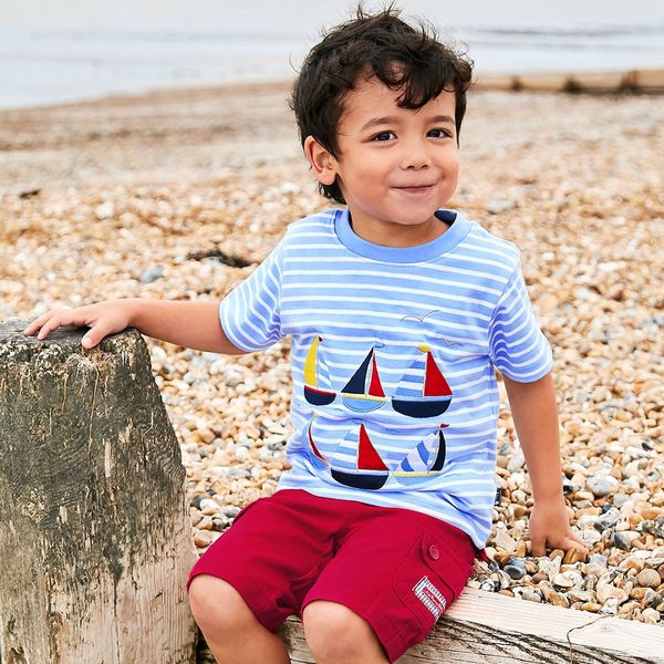 英國 JoJo Maman BeBe - 嬰幼兒/兒童100% 純棉短袖上衣-帆船季
