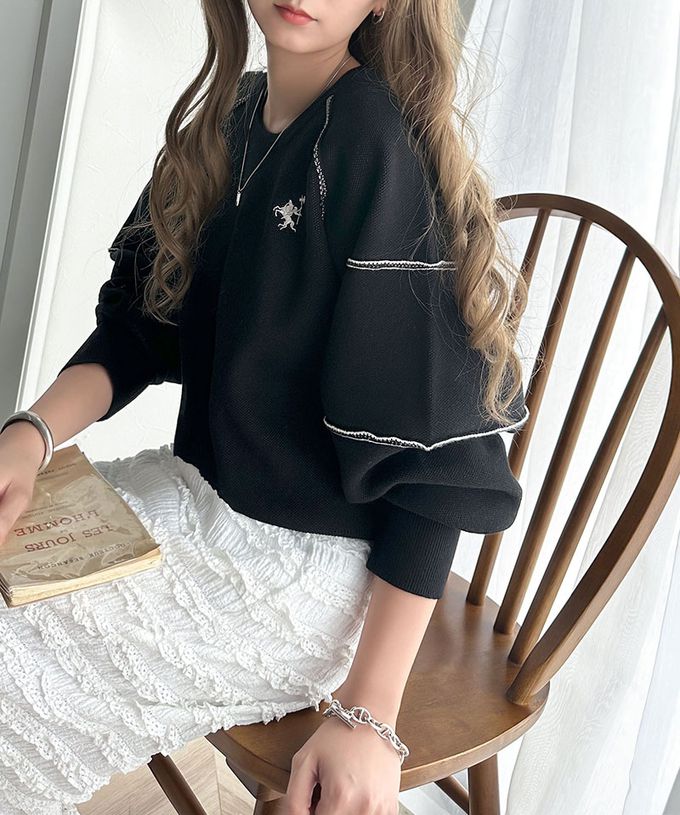 日本 Classical Elf - 線條感logo厚磅針織長袖上衣-灰