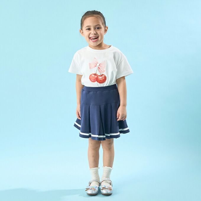 日本 Lycee mine - 100%棉 甜蜜印花短袖上衣-白色小狗-淺藍