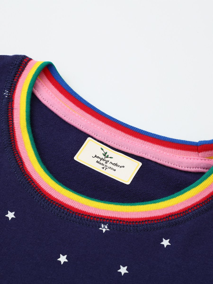 Jumping meters - 棉質圓領長袖連身洋裝-萬聖動物裝扮-深藍色