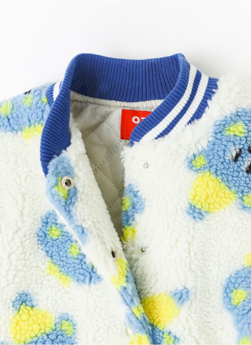 韓國 OZKIZ - 保暖毛絨絎縫內裡棒球外套-藍熊熊