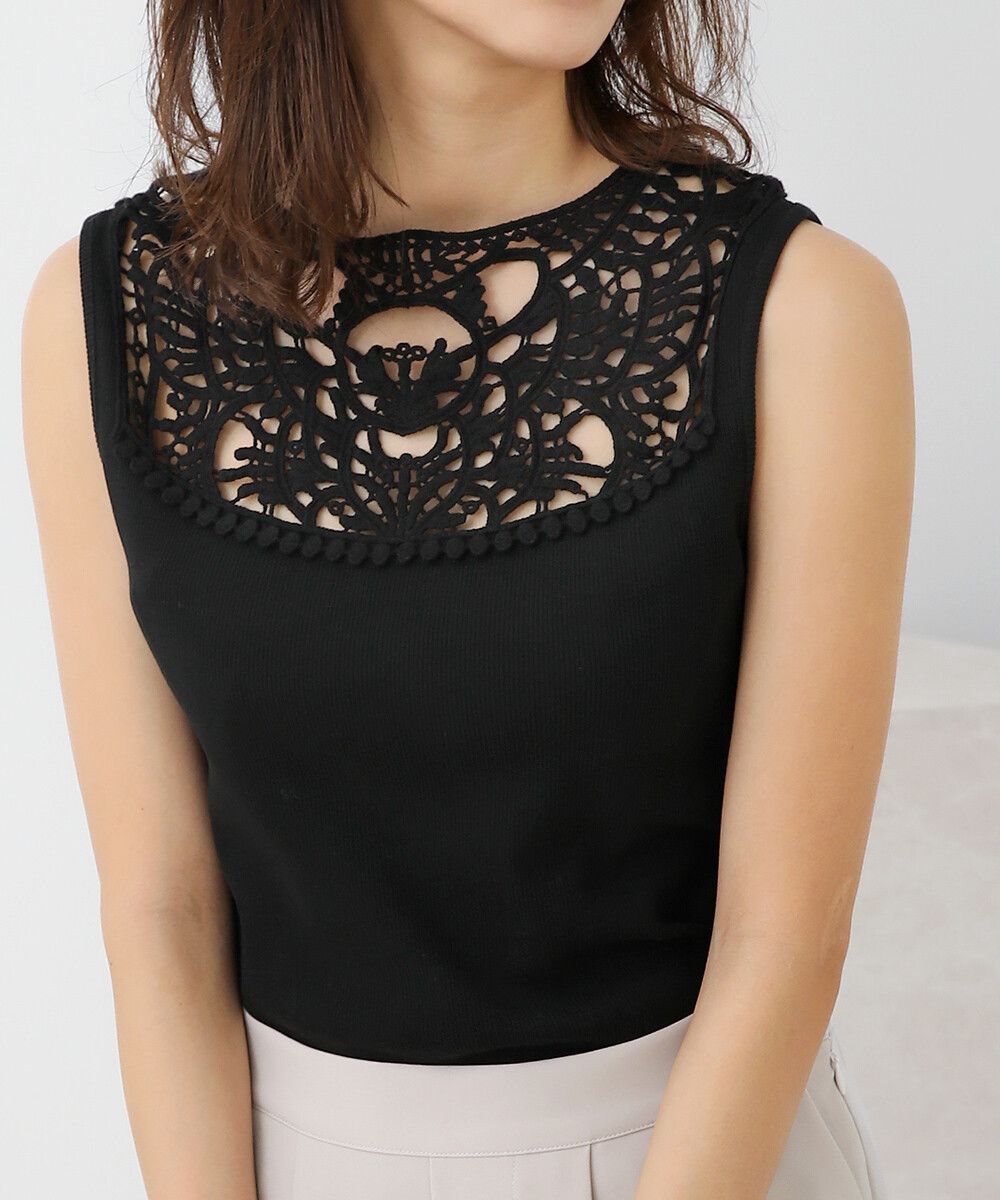 日本 Bab - 蕾絲拼接無袖上衣/大內搭背心-白