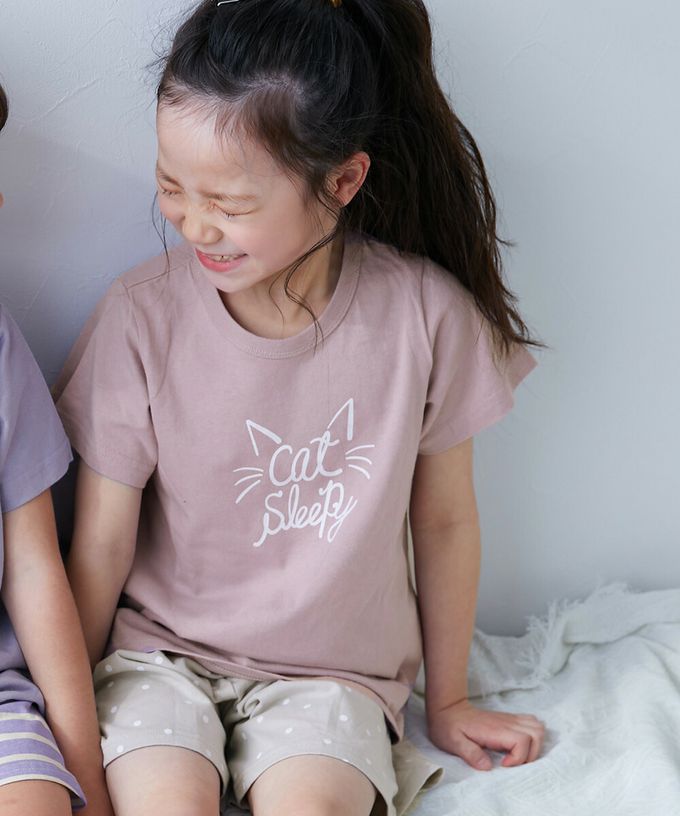 日本 devirock - 100%棉 短袖家居服/睡衣套裝-英文標語-粉橘系