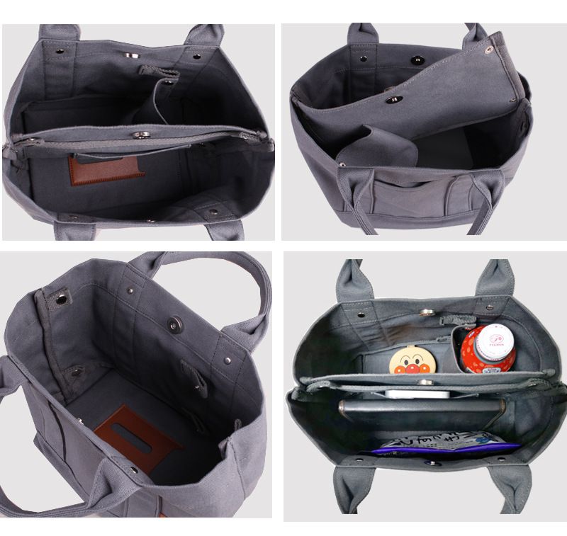 加厚大容量帆布手提包/便當袋-夾層可拆-白+深藍 (20.5x15x21.5cm)