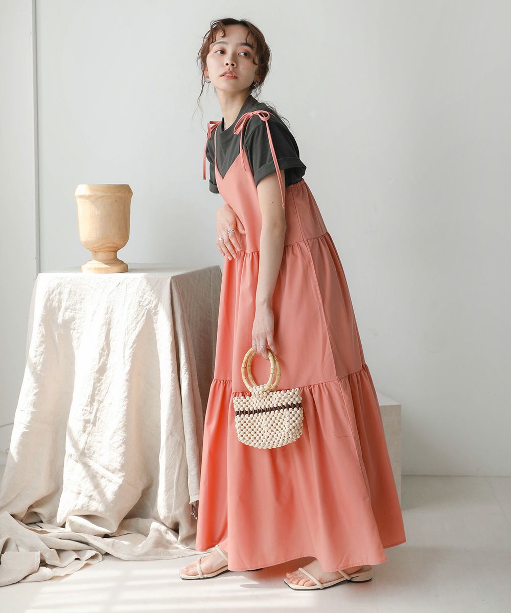 日本 Bou Jeloud - 可愛綁帶層次吊帶裙/洋裝-淺粉