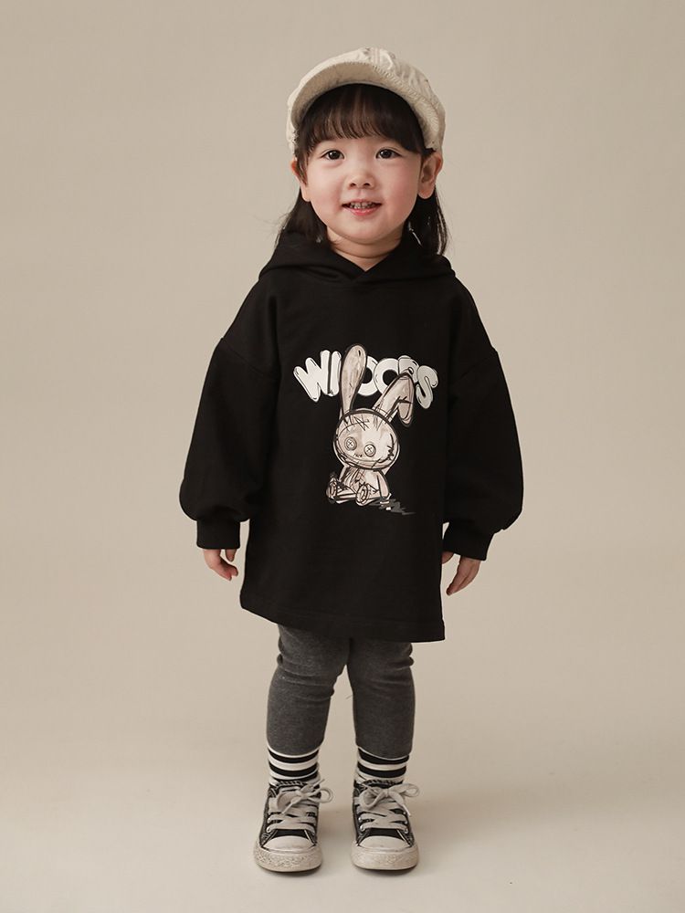 連帽寬鬆長袖帽T-可愛兔兔-紅色