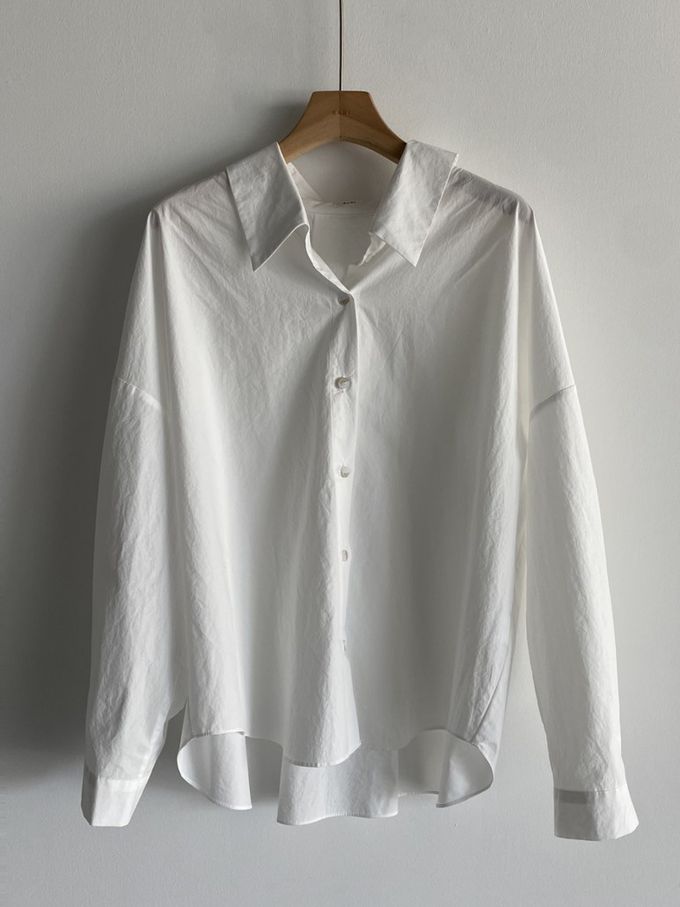 韓國女裝連線 - 知性背後抓褶翻領長袖襯衫-象牙白 (FREE)