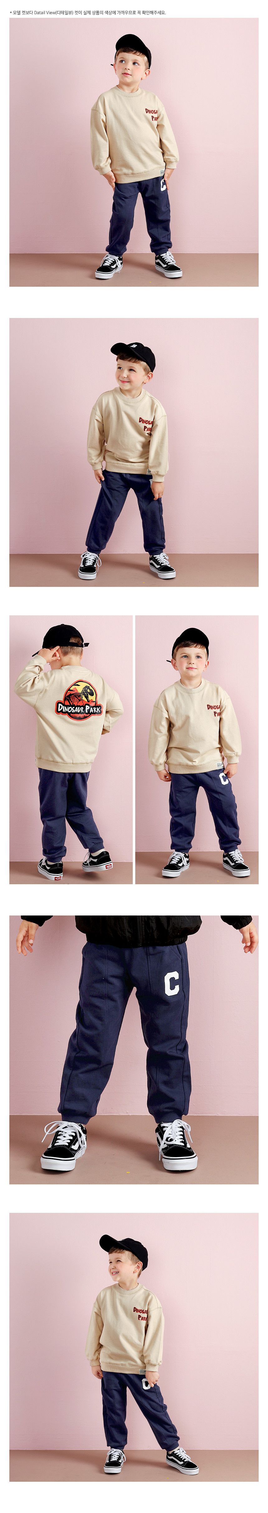 韓國 WALTON kids - 休閒感C字縮口長褲-深藍