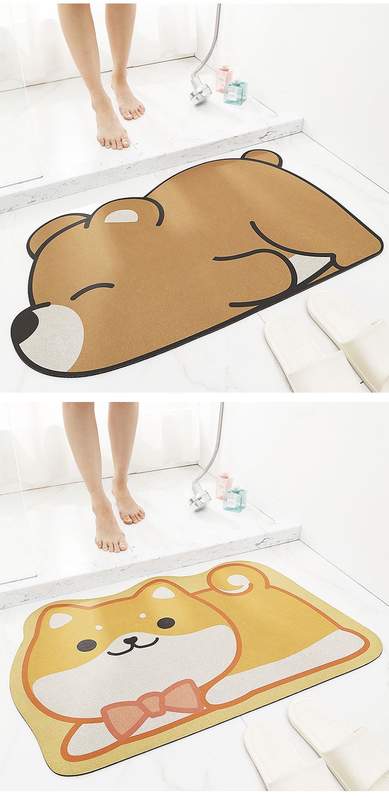 科技絨速乾防滑腳踏墊-小灰狗伸懶腰