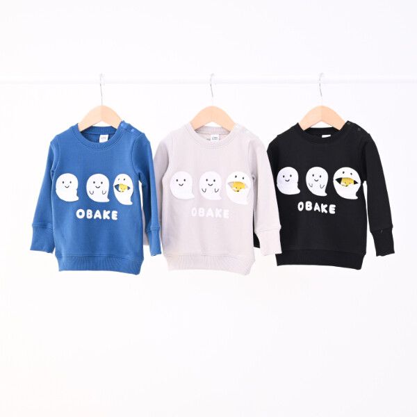 日本 Baby Room - 裏毛立體翻翻樂長袖上衣-可愛幽靈-淺灰