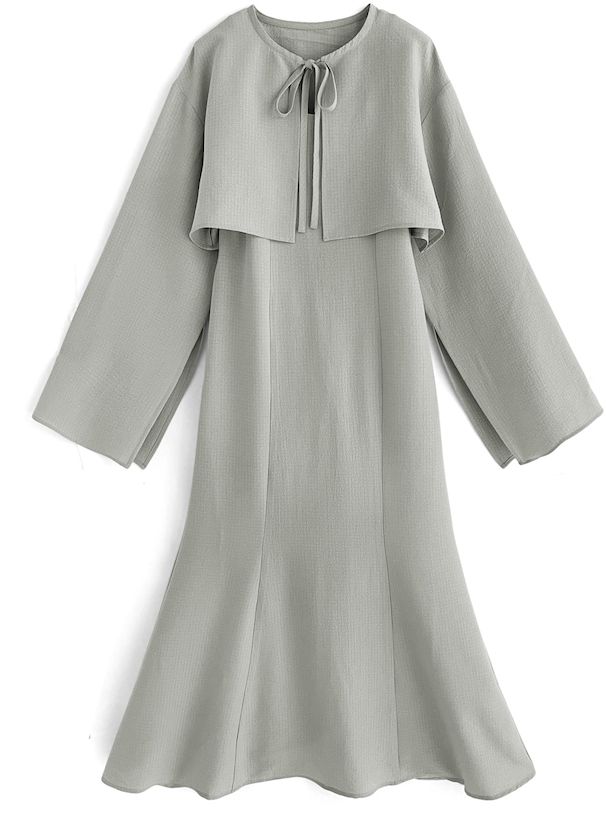 日本 GRL - 秘境之花綁帶開袖兩件式洋裝-淺卡其 (F)