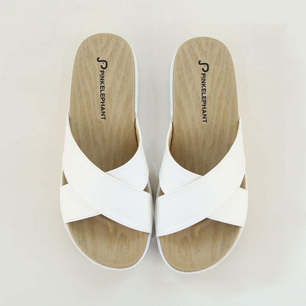 韓國 PINKELEPHANT - 簡約交叉軟厚底拖鞋(3.5cm)-白