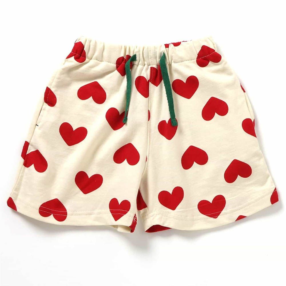 [必收]100%棉 舒適鬆緊印花短褲-愛心-紅x白