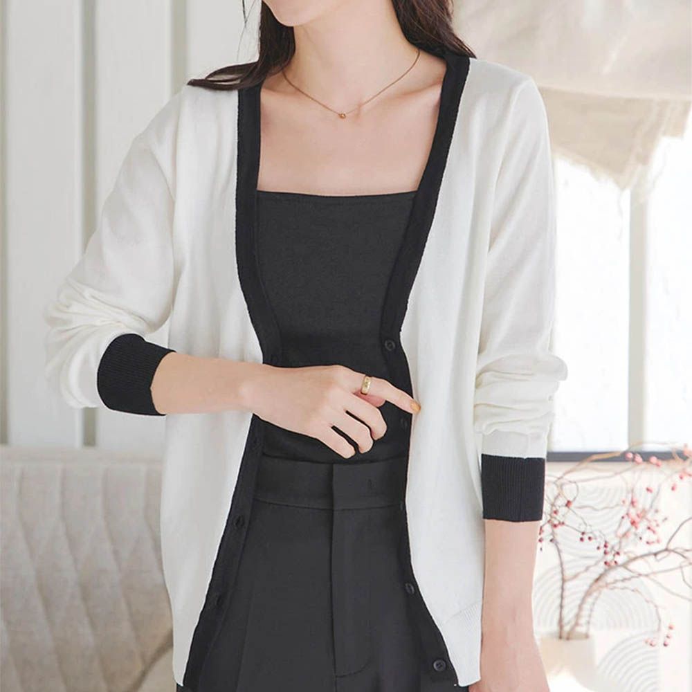 可機洗定番四季薄外套(領可選)-黑邊-白