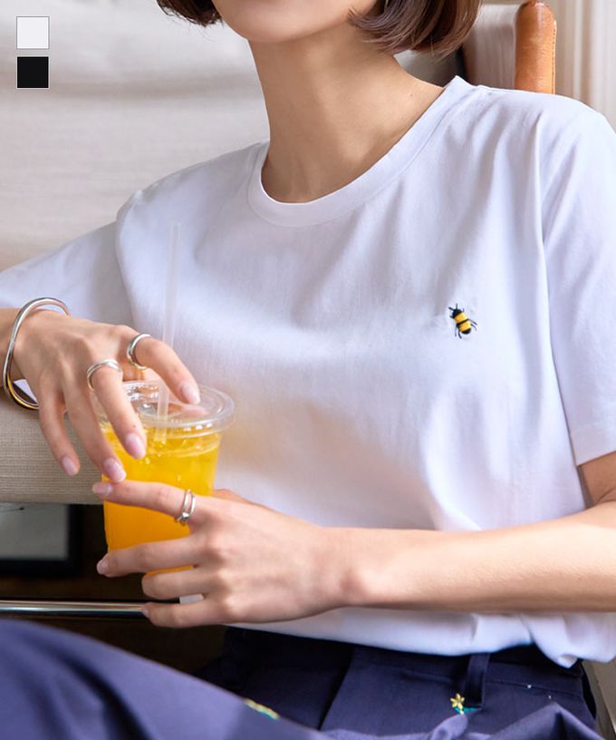 日本 Kobe Lettuce - 小亮點設計短袖上衣-黑 (蜜蜂刺繡)