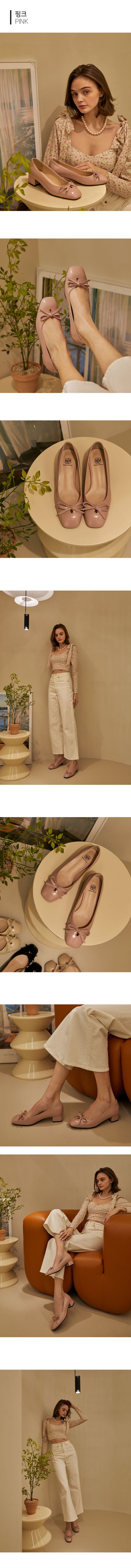 韓國 PINKELEPHANT - 蝴蝶結淺口輕便跟鞋(4cm)-粉