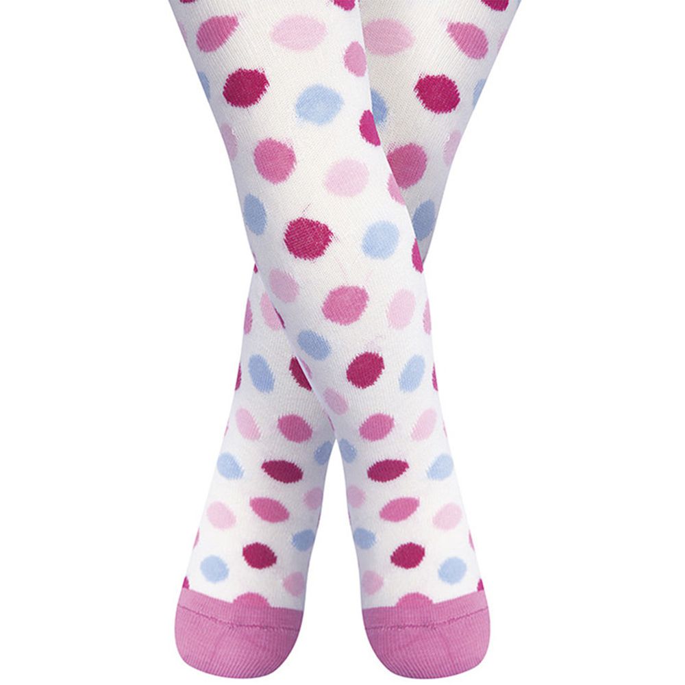 英國 JoJo Maman BeBe - 花漾嬰幼兒小童內搭褲襪/保暖襪-米白繽粉點點 (4-5Y)
