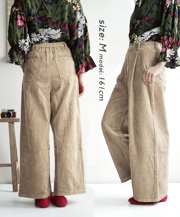 日本 zootie - 文藝感燈芯絨百搭寬褲-洋紅