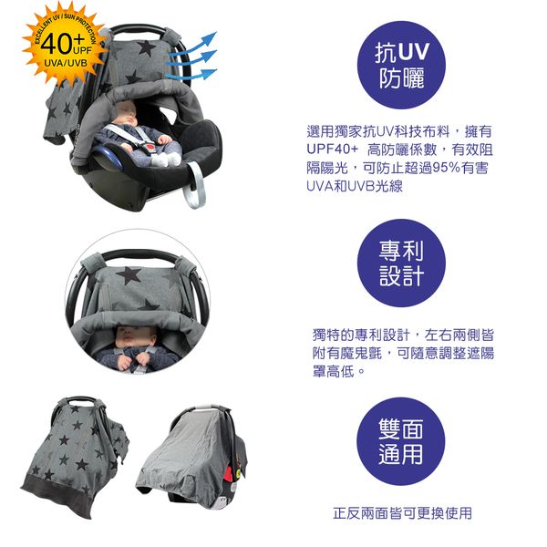 荷蘭 DOOKY - 抗UV手提汽座可調式遮陽罩-鉛灰星星