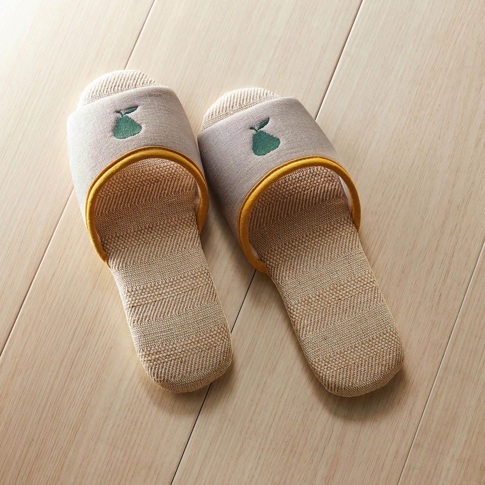 日本千趣會 - 麻料材質刺繡室內拖鞋-梨子-杏