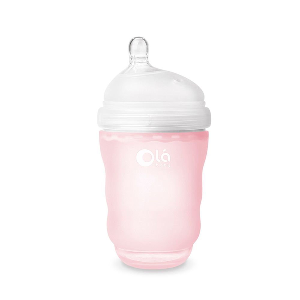 美國 Olababy - 親密乳感寬口矽膠奶瓶-玫瑰粉-240ml