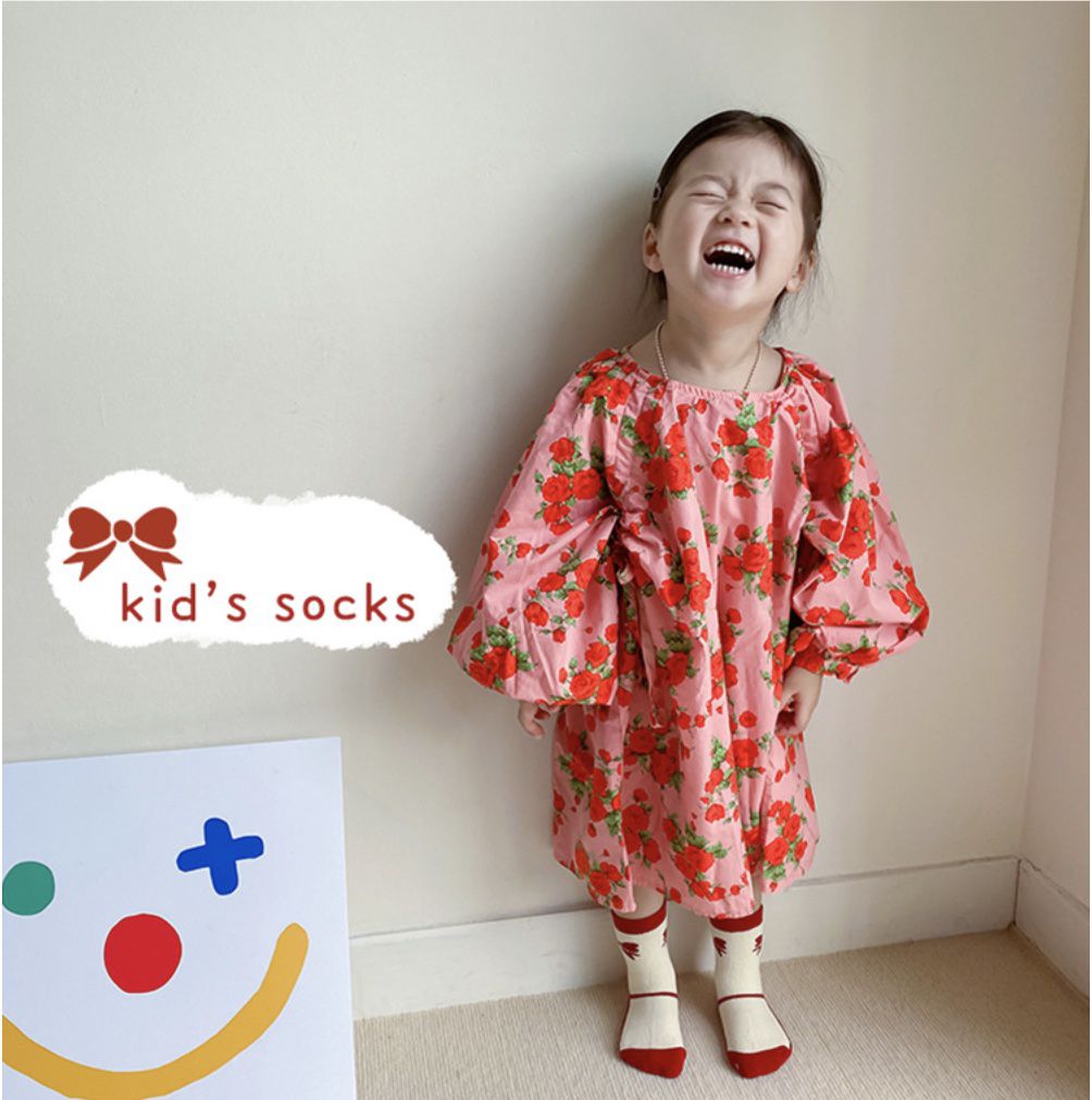 love, charlotte - 冬季紅色系可愛女孩毛圈內裡厚棉襪 ( 5雙一組）