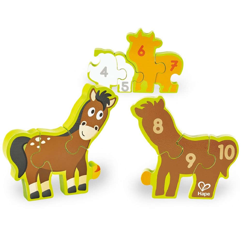 德國 Hape - 農場木製動物遊行數字拼圖玩具(10件組)