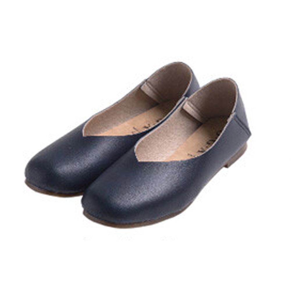日本女裝代購 - 日本製 仿皮柔軟V字顯瘦平底鞋/懶人鞋-深藍