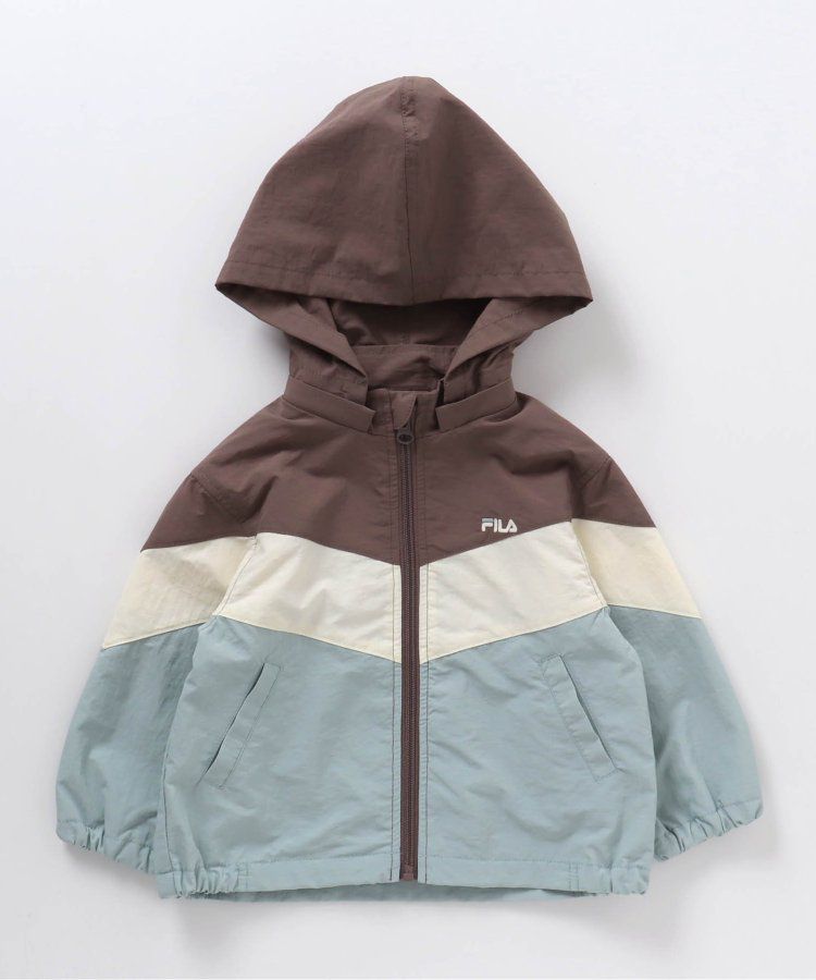 日本 apres les cours - FILA聯名 連帽可拆撞色風衣外套-摩卡x淺藍