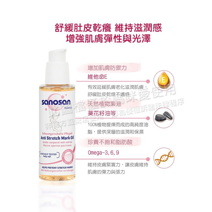 德國珊諾sanosan - S孕女神寵愛孕肌撫紋組-植萃抗紋護理油+多胜肽緊緻撫紋霜