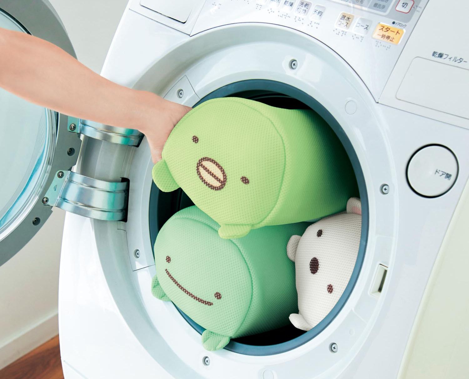 日本千趣會 - 角落生物 日本製圓筒洗衣網/衣物收納袋-真蜥蜴與貓頭鷹-綠 (16x26x14cm)