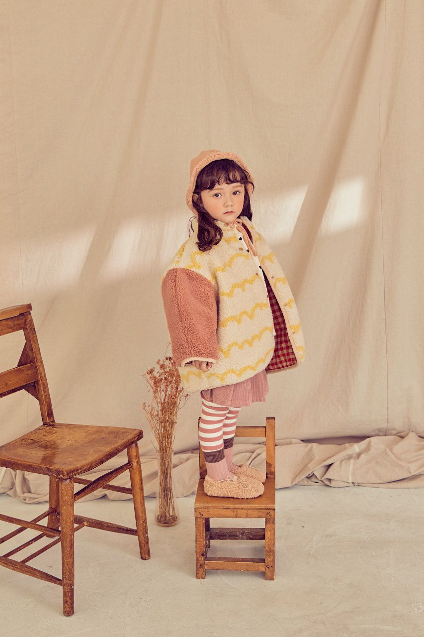 韓國 Mimico - 雙面可穿搖粒絨外套-黃／紅格子