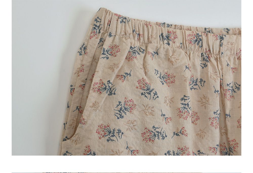 韓國 ULLALA - 復古碎花長褲睡衣(兩件式) (FREE)